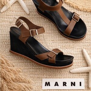 Marni Black Leather Platform Soles Wedge Sandals Size EU37
